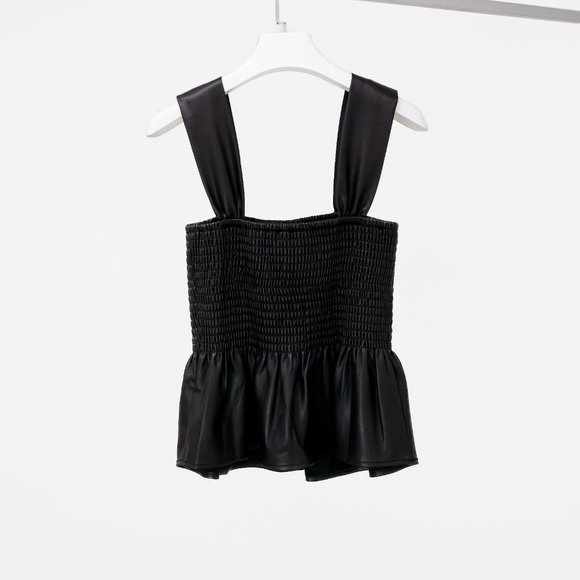 SOLD Staud Smocked Pleather Peplum Tank - Picture 3 of 9